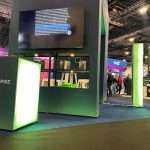 Illuminated T3 counters used for customer interaction within the ThreatSpike sustainable exhibition stand.