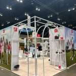 Full view of Duca del Cosma exhibition stand built with T3 Framework and SEG graphics