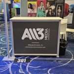 Branded modular event structures inside Content Americas Miami exhibition space